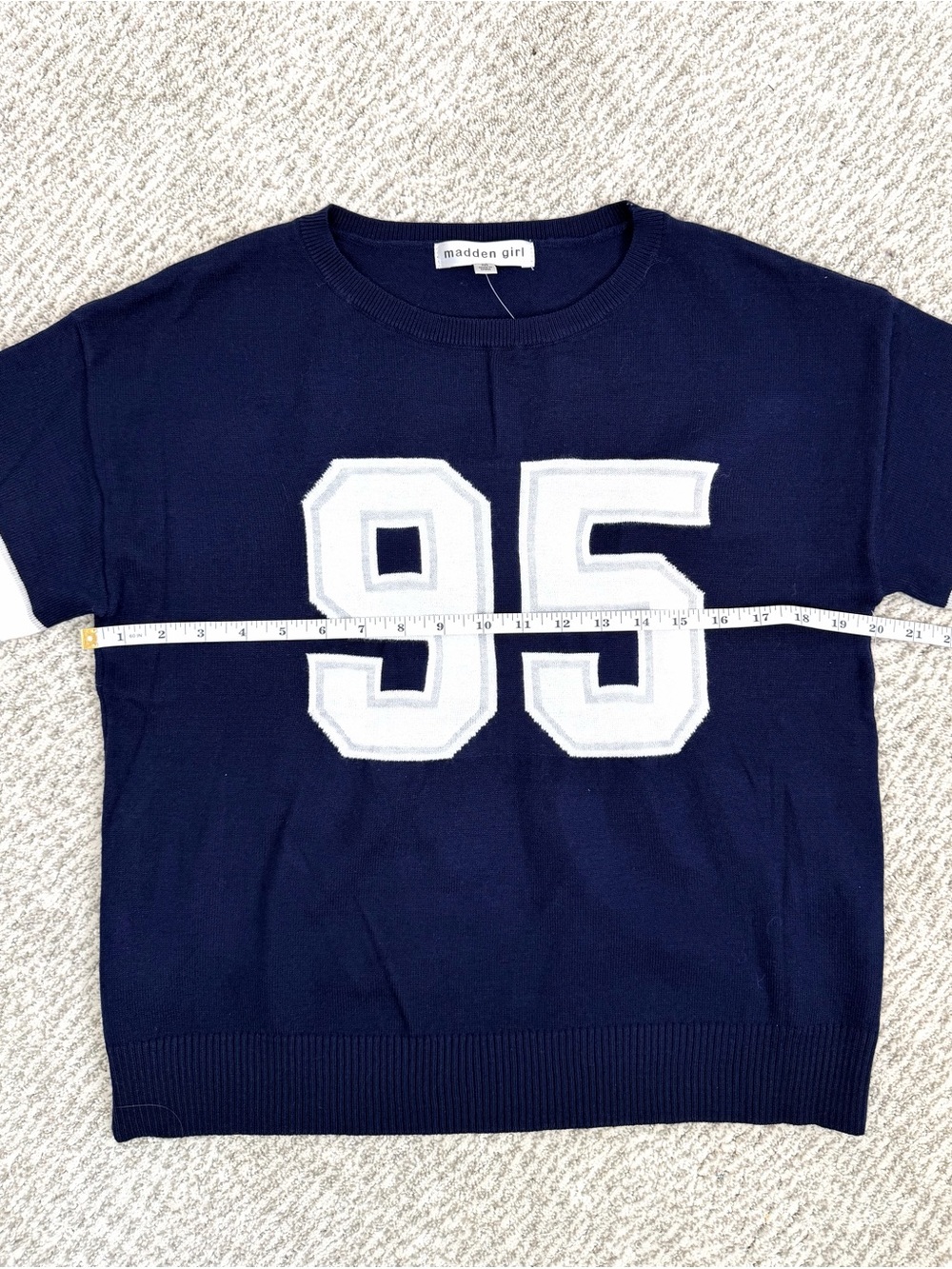 Madden Girl Game Day Sweater “95” Navy and White Varsity Knit Medium Football - Picture 6 of 9
